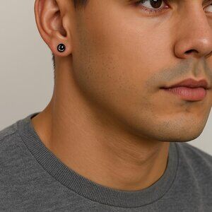 Smiley Face Round Stud Earrings Black One Size New